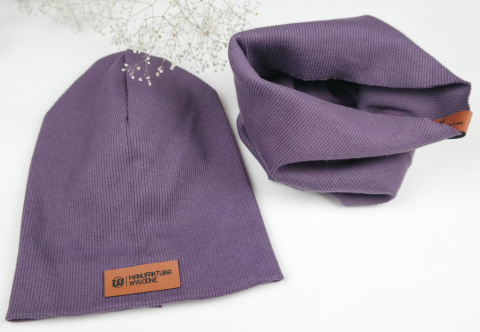Czapka beanie pojedyncza z kominem - brudny fiolet Czapka beanie pojedyncza z kominem - brudny fiolet
