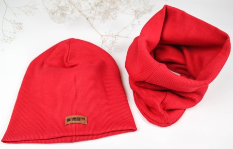 Czapka beanie z prążka z kominem - różne kolory