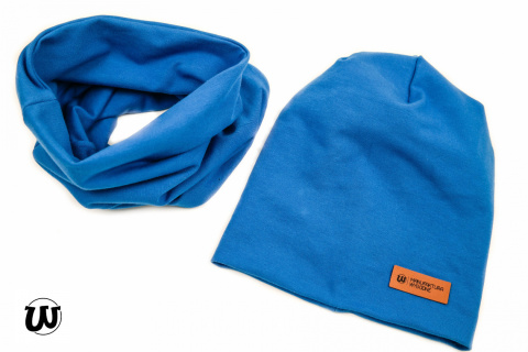 Zestaw: czapka "beanie" z kominem - szafirowy niebieski Zestaw: czapka "beanie" z kominem - szafirowy niebieski