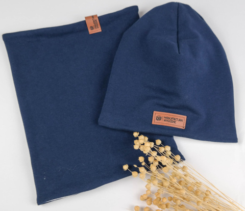 Zestaw: czapka "beanie" z kominem - szafirowy niebieski Zestaw: czapka "beanie" z kominem - szafirowy niebieski